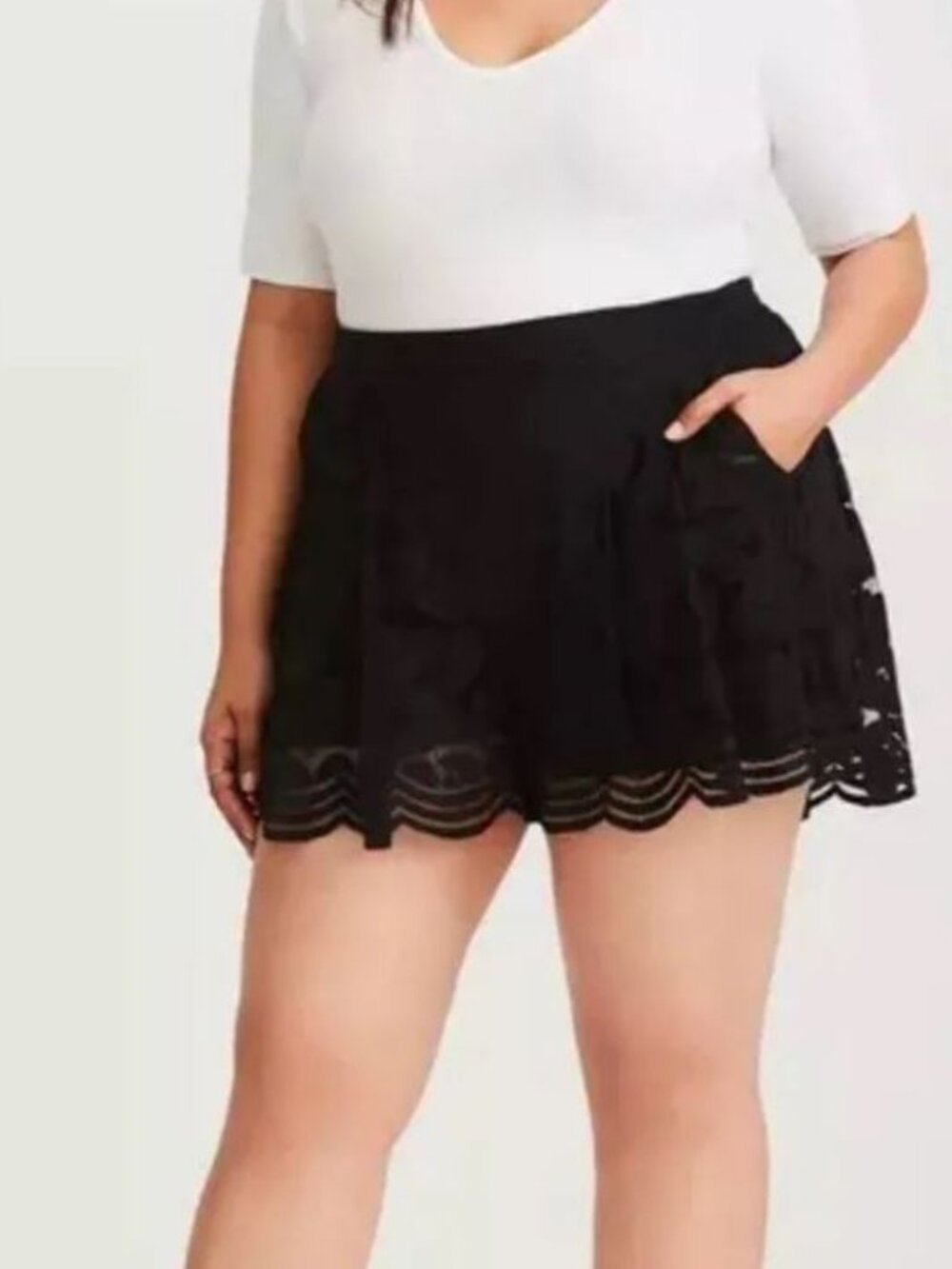 Torrid: Whimsical Black Lace-Overlay Flowy Shorts